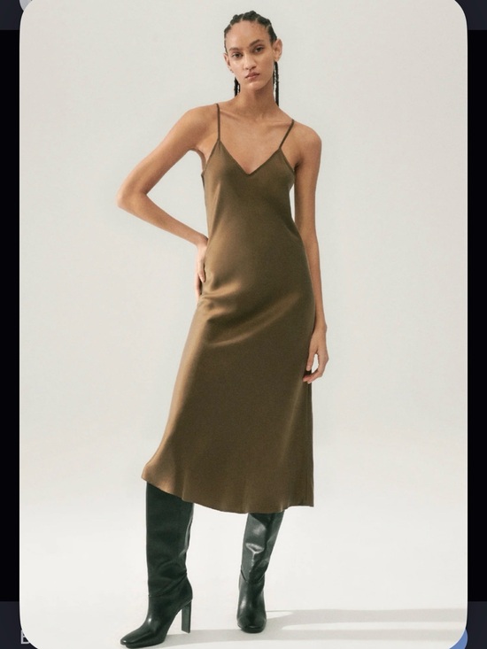 Silk Laundry Dresses & Skirts - Silk Laundry 100% Silk 90s Midi Slip Dress Olive Brown XS